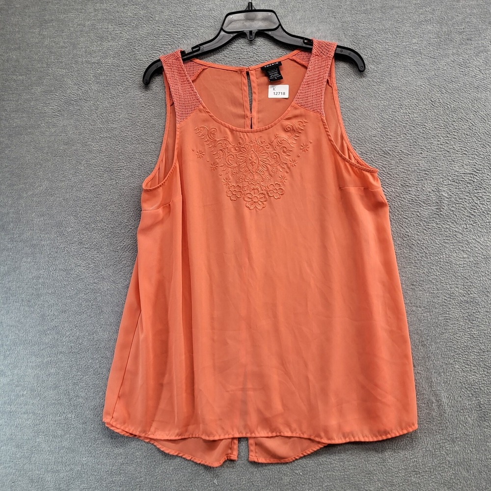 Torrid Women Top 0 Coral Swing Tank‎ Top Jersey Button Back Embroidered